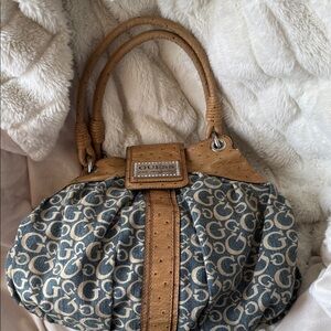 Guess Patterned Blue and Tan Shoulder Bag